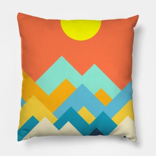 Minimalist Abstract Nature Art #24 Geometric Mountains and Sun Retro Vintage Colors Pillow