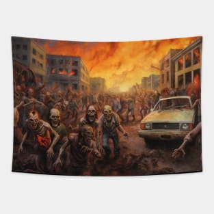 Apocalyptic Inferno: Burning Zombie World Tapestry