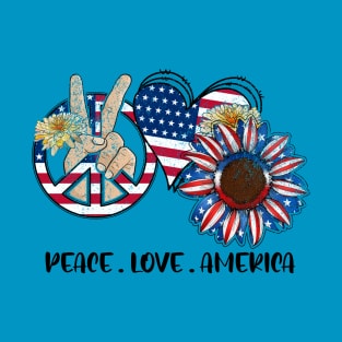 Peace, Love, America 4th of July Design T-Shirt