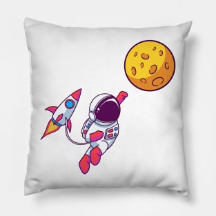 Astronaut Flying Rocket To The Moon Pillow