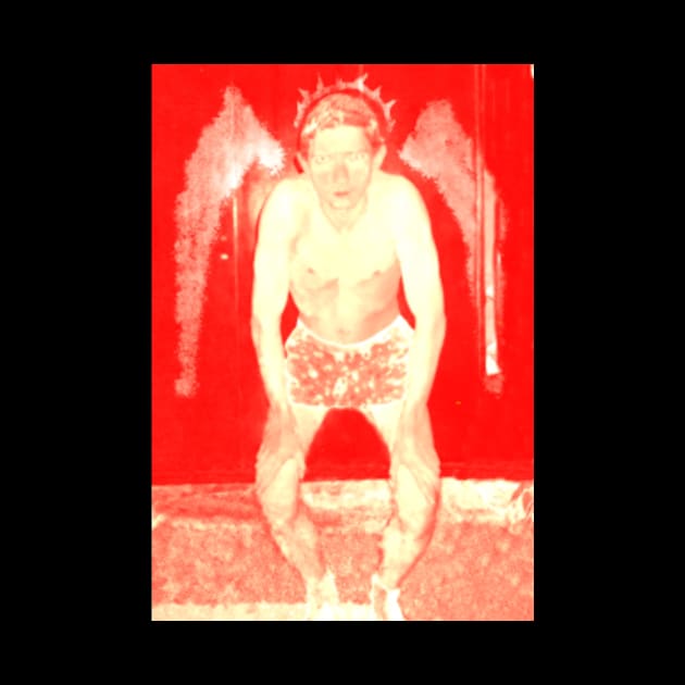 Portrait. Digital collage, special processing. Man in briefs, looking. Angel. Red, yellow, very bright. by 234TeeUser234