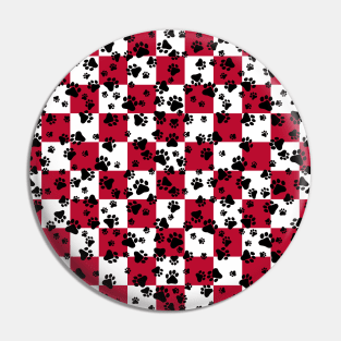 Paw Prints on Bull Dog Red and White Checker Pattern Digital Design Pin