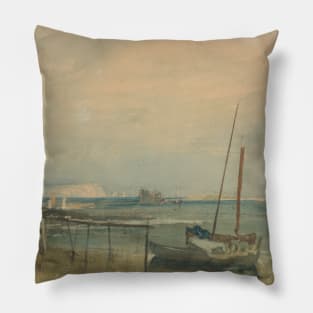 Coast Scene with White Cliffs and Boats on Shore by J.M.W. Turner Pillow