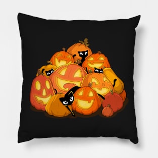 Black Cats in the Orange Pumpkin Patch Pillow