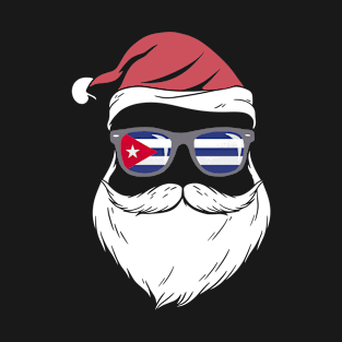 Patriotic Hipster Santa cuba flag sunglasses christmas beard T-Shirt