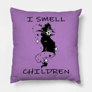 i smell children, cute witch kitty Pillow