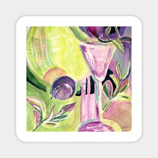 Glass and fruit in purple and green Magnet