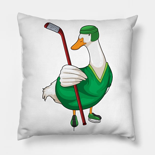 Duck Ice hockey Ice hockey stick Pillow by Markus Schnabel