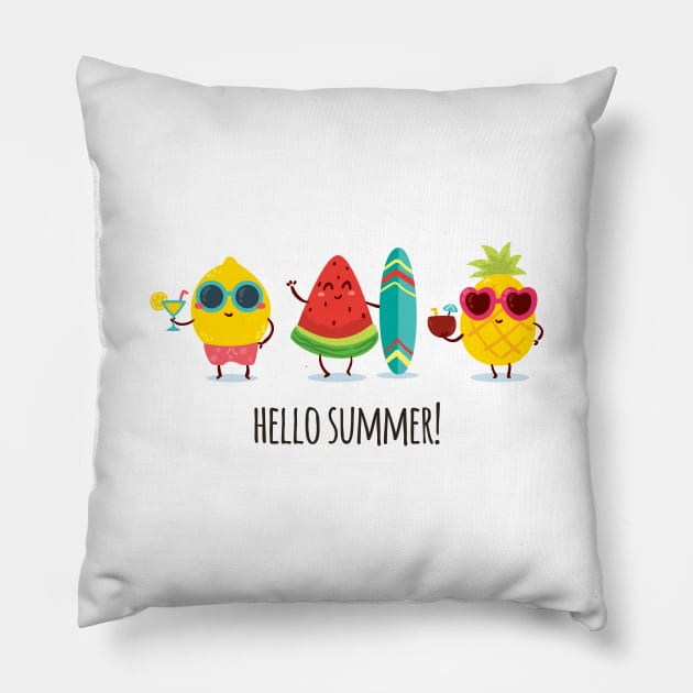 Hello Summer! Fruits Pillow by Printadorable