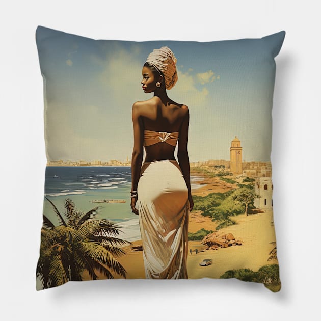 Dakar, Senegal, Travel Poster Pillow by BokeeLee