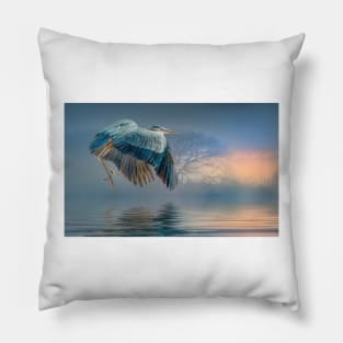 Misty Dawn Heron Pillow