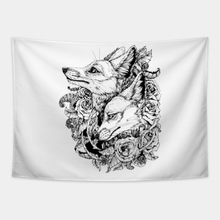 Fox Bloom - Black and White Sticker Tapestry
