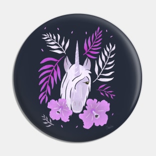 Unicorn and Hibiscus Pink Blue Floral Pattern Pin