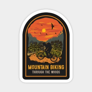 Mountain biking through the woods Magnet