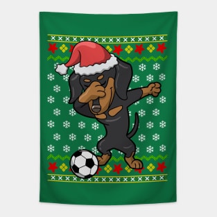 Soccer Dabbing Dachshund Dog Ugly Christmas Sweater Tapestry