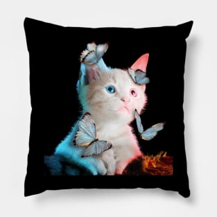 Cute White Cat With Butterfly Cat adoption For Cat Lover Tee Shirt Pillow