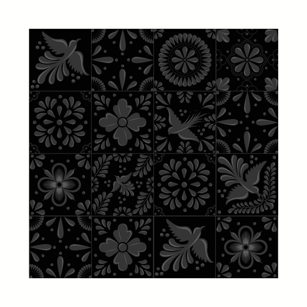 Mexican Black Talavera Tile Pattern by Akbaly by Akbaly