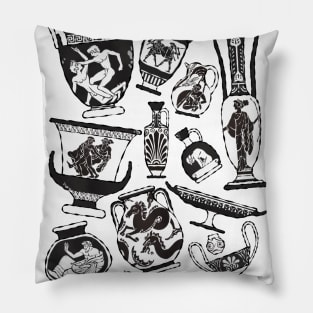 Greek Pottery - black and white Pillow