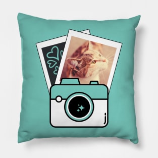 Dreamy Polaroid Frame Cat Photo Pillow