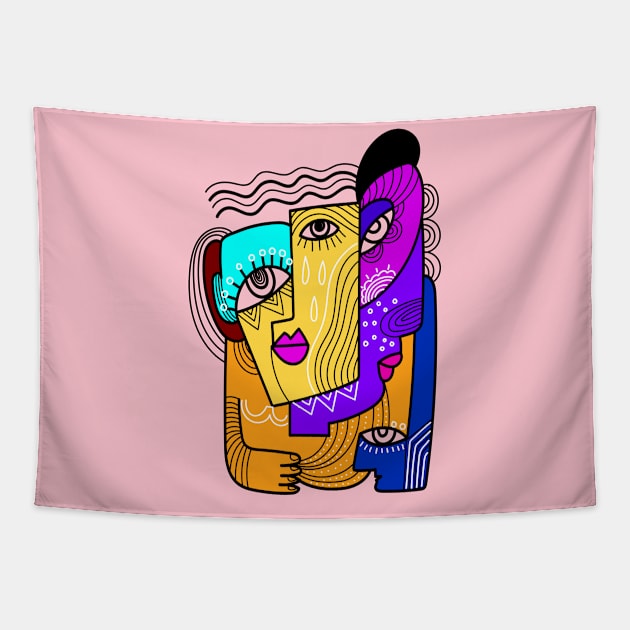 Abstract Face Portrait Art Design Tapestry by Ben Foumen