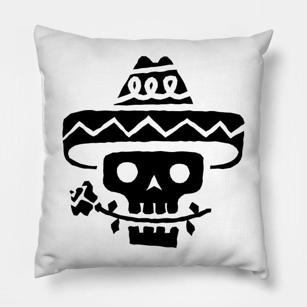 Just a Black Skull in Sombrero Pillow by Dmytro