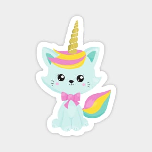 Unicorn Cat, Cute Cat, Little Cat, Blue Cat, Kitty Magnet