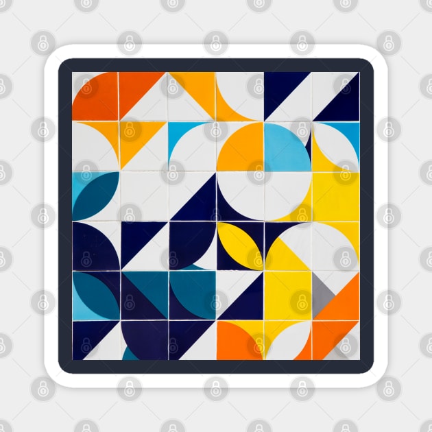 Bright Colorful Patterns Tile Pattern Squares Triangles Curves Circles Magnet by Art by Ergate