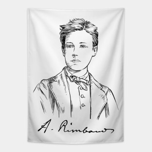 Arthur Rimbaud, French poet, Portrait, Signature Tapestry