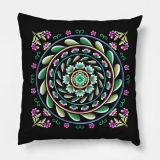 Botanical Mandala on Teal Pillow