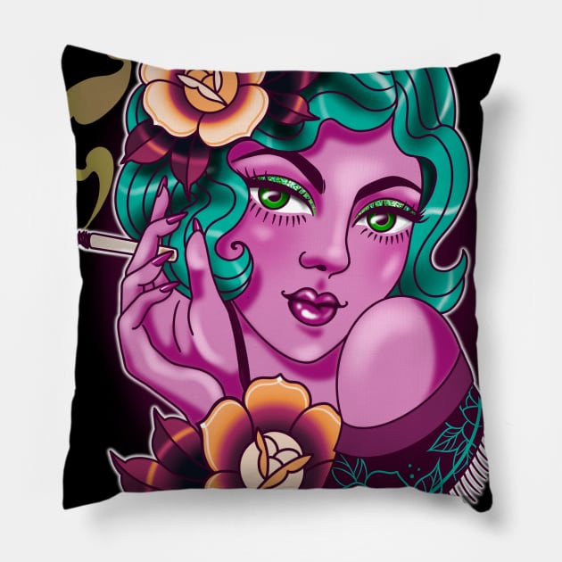 Pink Gypsy Pillow by Huldra Tattoo