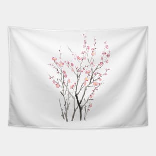 red plum flower watercolor painting 2021 Tapestry