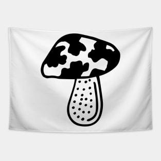 Black and White Forest Mushroom Doodle Art Tapestry