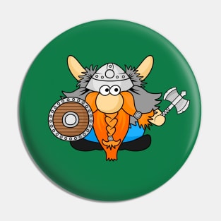 Funny Little Viking Warrior Cartoon Illustration Pin