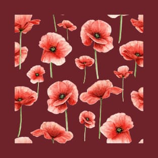 Red poppy watercolor pattern. T-Shirt