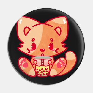 cat bubble tea kawaii cute adorable chibi hand painted Pin