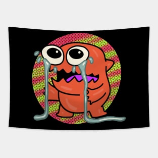 Ugly Crying Monster Orange and Green Dots Tapestry