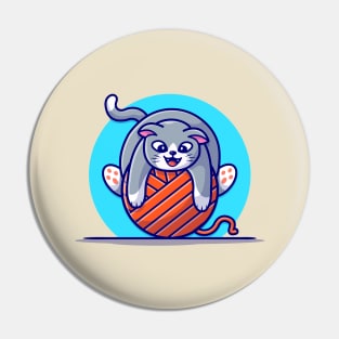 Cute Cat Playing Yarn Ball Cartoon Vector Icon Illustration Pin