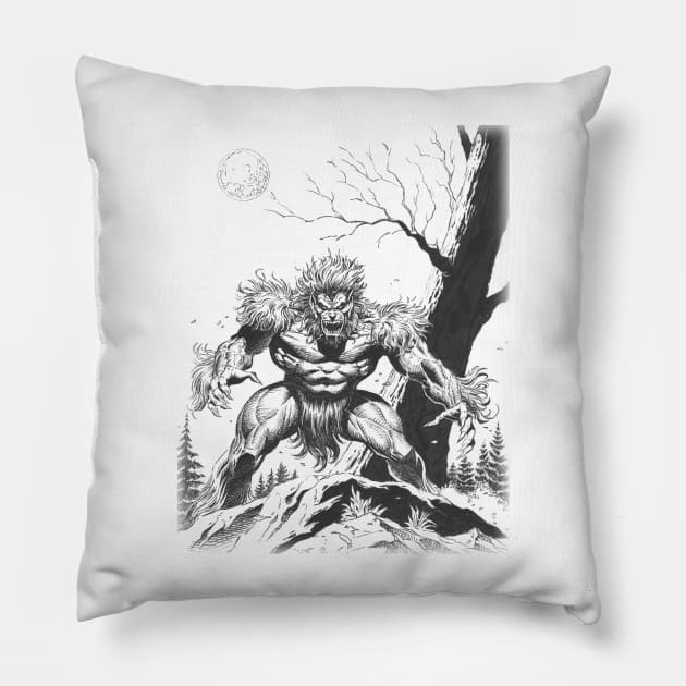 Wolfman Line Art Pillow by Paul_Abrams