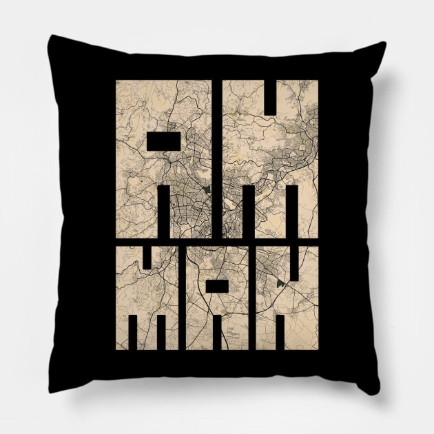 Amman, Jordan City Map Typography - Vintage Pillow by deMAP Studio