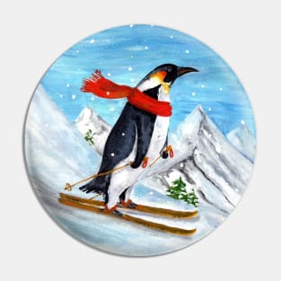 Downhill Skiing Penguin Pin