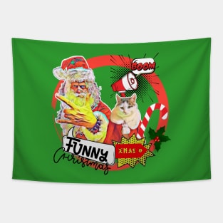 POP ART CAT & SANTA - FUNNY CHRISTMAS Tapestry