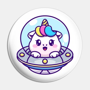 Cute unicorn flying with spaceship ufo cartoon Pin