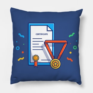 Certificate, Badge And Gold Medal Cartoon Pillow