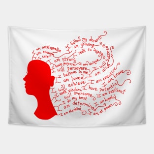 Red Flowing Hair Positive Affirmation Silhouette Tapestry