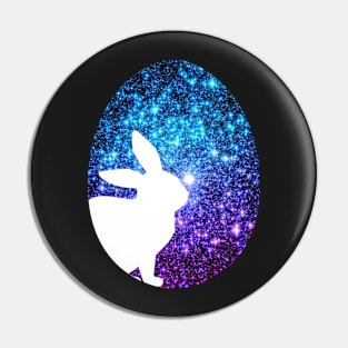 Easter Bunny Silhouette in Teal Purple Ombre Faux Glitter Easter Egg Pin