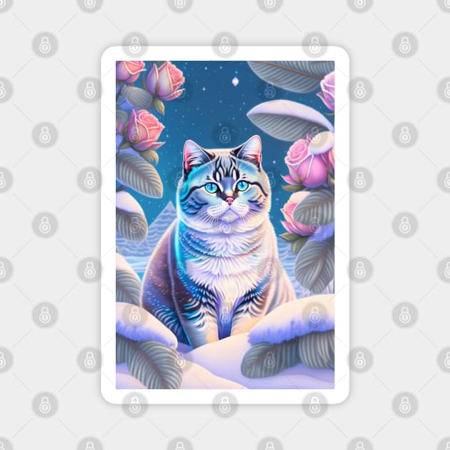 British Shorthair cat in a radiant winter Magnet by Enchanted Reverie