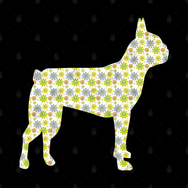 Boston Terrier Floral Gift Silhouette Dog Breed by familycuteycom