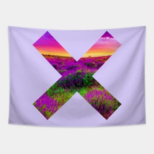 Purple Lavender Field • Letter X Background Cross Shaped Window Aperture. Tapestry