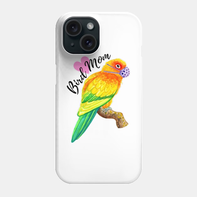 Bird Mom - Sun Conure Wearing Mask Phone Case by IvyLilyArt