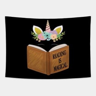 Reading is magical Cute Unicorn Face Book Lovers Tapestry